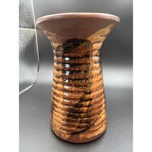 Pottery Craft USA Vase Stoneware Handcrafted MCM Ribbed Glazed 5.5” T Art